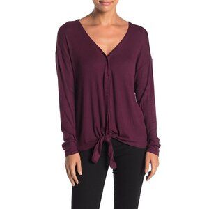 14th & Union - Long Sleeve Ribbed Tie Front Shirt